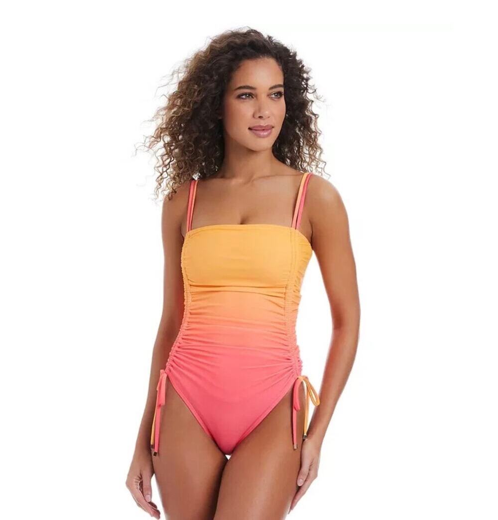 Bar III women’s one piece swimsuit, yellow to pink ombré, Size XL